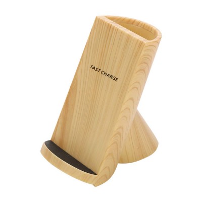 Thanksgiving Gift Bamboo Charging Stand 10W QI Pen Holder With Wireless Charger Station Wood