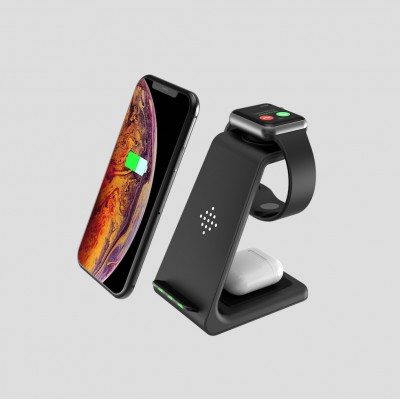 OEM/ODM Premium 3 in 1 Fast Wireless Charging Station Qi Charger Stand for Qi Enabled Phones, Smart Watch and Ear-buds